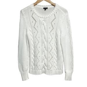 Talbots Pullover Cotton Blend Crewneck Cable Knit Sweater Ivory Size Medium